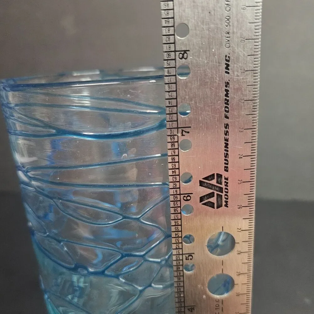 Handmade Mexican Style Glass Vase Clear with Blue Swirls 7.75